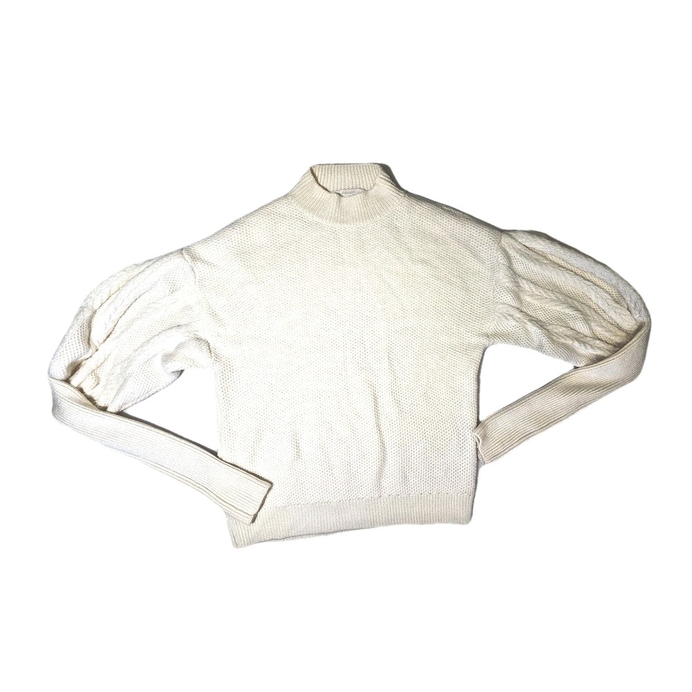 Jonathan Simkhai Puffed Sleeve Cable Knit Sweater in Ivory Size M 100% Wool
